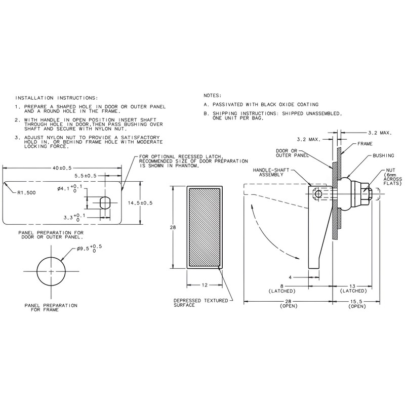 Southco Inc 19-81-10 Swell Latch 1.09 Handle Length, Frame Thickness