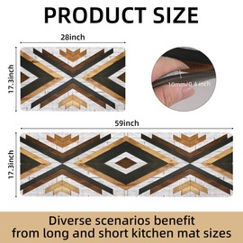 Tyrot Boho Aztec Kitchen Rugs Mats Set of 2 Anti Fatigue Cushioned Long Kitchen Mats for Floor Rustic Western Kitchen Rugs Farmhouse Style Non Slip Waterproof Comfort Standing Mat for Sink Laundry