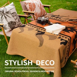 ACUSHLA Merino Wool Blanket - Soft Warm Thick Washable Large Bed Couch Camping Outdoor Travel Throw Blanket All Seasons, Flame Kaki 79X63