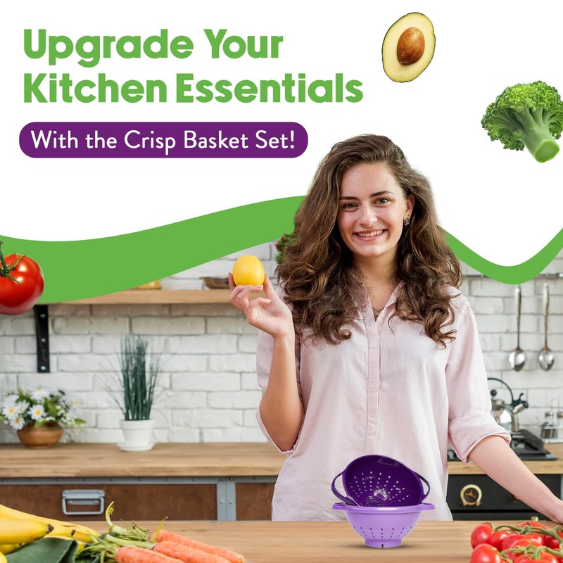 Crisp 2-Piece Mini Colander Berry Baskets With Handles - Food