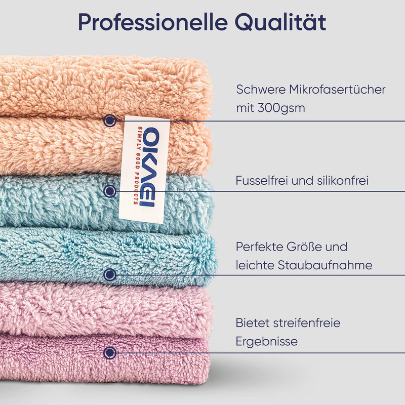 Okaei Microfibre Cloths, Pack of 12, Non-Stick Microfibre Cloths, Lint-Free