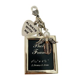 Silver Color Family Member Lost Remembrance Piece Rear View Mirror Hanging or Wedding Memorial Bouquet Charm Photo Always With You Wedding Memorial Gift (Pink)