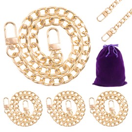 Swpeet 4Pcs Light Gold Luxury Fashion 15.7 Inch Replacement Flat Chain Strap with Buckles Set, 0.4” Wide Enough 2.4mm Extra for Metal Shoulder Cross Bag Purse Replacement (Light Gold, 15.7 Inch)