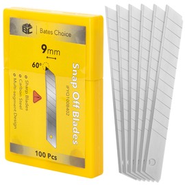 Bates- Snap Off Blades, 100 pcs, 9mm, 60 Degree, Carbon Steel Razor Blades, Razor Blade Retractable, Box Cutter Blades for Box Cutter, Snap Blade Utility Knife, Box Cutter Blades Refills
