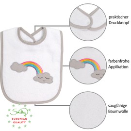 Smithy Baby Bib with Rainbow Cloud, Cotton Terry Towelling, Baby Bib, Burp Cloth, Boys & Girls, 0 to 36 Months, White