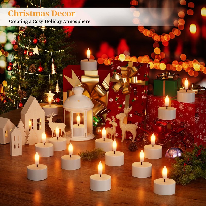 Rechargeable Flameless Tea Lights Candles with Charging Station 12Pcs Battery