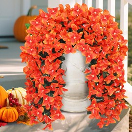 Faux Bougainvillea Artificial Fall Flowers for Outdoors, 2 Pcs Fake Fall Flowers Artificial for Decoration, Artificial Hanging Flowers UV Resistant Silk Flowers for Outside Planter Porch Patio