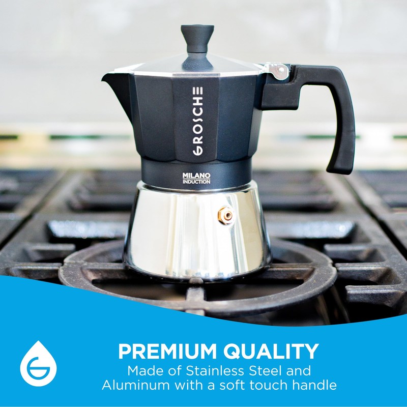GROSCHE Milano Induction Stovetop Espresso Maker Moka Pot for Greca,