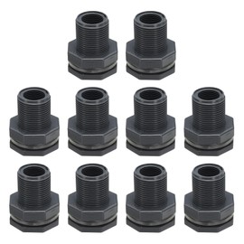 PATIKIL PVC Bulkhead Fitting G 1/2, 10 Pcs Double Threaded Bulkhead Water Tank Connector with PVC Seal Gasket for Rain Bucket, Sinks, Aquariums, Grey