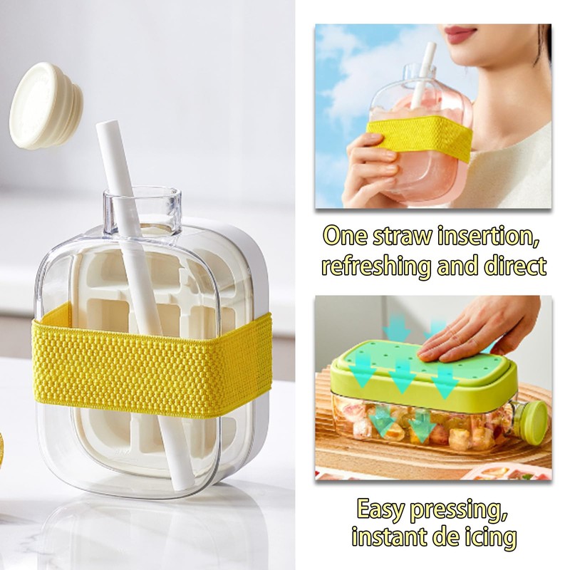 Ice Cube Bottle with Straw - 2 in 1 Water