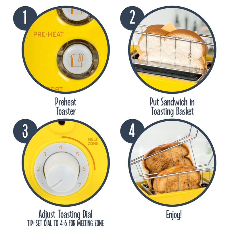 Nostalgia Grilled Cheese Toaster with Easy-Clean Toaster Baskets and Adjustable