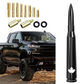 Canada Design Car Truck Bullet Antenna, Universal Short Replacement for GM Chevy Silverado GMC Sierra Dodge Ram 1500 2500 3500 Ford F150 F250 F350 Super Duty Raptor Pickup Trucks Accessories, Black