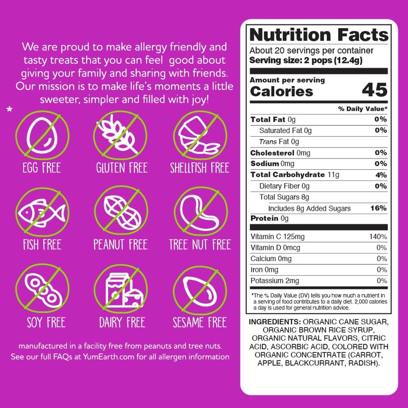 YumEarth Organic Lollipops, Assorted Flavors - Allergy Friendly, Non GMO,