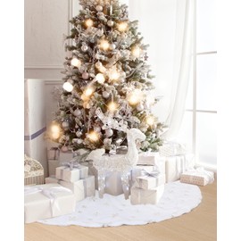 Christmas Tree Blanket Fur Christmas Tree Skirt Round 122 cm Snow Blanket Christmas Tree Rug Christmas Tree Blanket Christmas Tree Blanket Christmas Tree White with Gold Snowflakes Christmas Tree