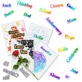 ORIGACH 27 Pieces Sentiments Words Metal Die Cuts Shadow Words Cutting Dies Stencil Template for Anniversary Birthday Party DIY Craft Scrapbooking Card Making