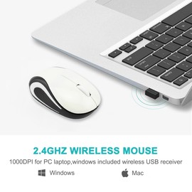 Wireless Mouse Cute Mini Computer Mouse for Laptop-Small Size Pocket Portable Compact Travel USB Optical Mice 3 Buttons 1600 DPI Cordless Mouse for PC Computer Notebook MacBook Kids Girl Gift (White)