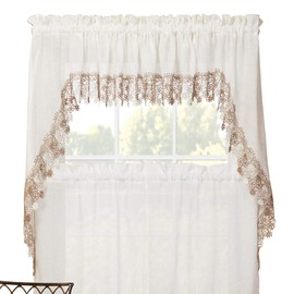 Renaissance Home Fashion Collections Etc Lillian Swag Pair with Macrame Band, 56" X 38", Ivory
