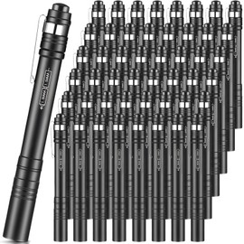 Rossesay 48 Pack Christmas Mini Pen Flashlights Bulk Gifts LED Pen Lights Aluminum Pocket Flashlights with Clips Small Handheld Torches for Men Camping Hiking Emergency Outdoor (Black)