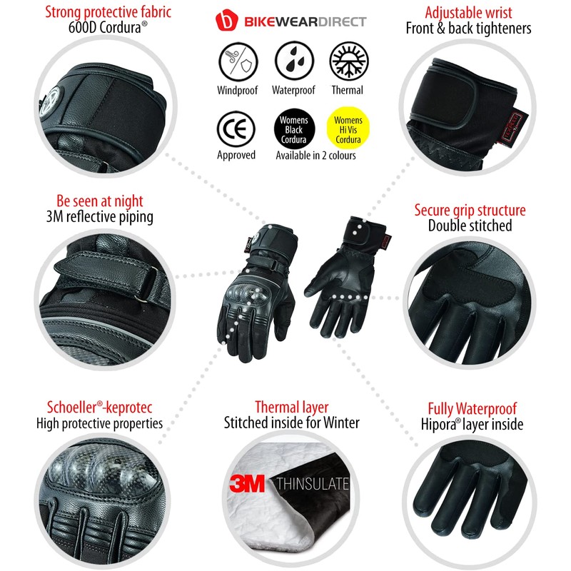 Texpeed Women's Winter Waterproof Motorcycle Gloves - Biker Warm Gloves