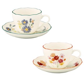 Yamaka Shoten x HIBIYA-KADAN HBK11/12-1 Flower Language Mimosa Tulip, Pair Tea Cup & Saucer, 2 Guests, Tableware Set, 8.1 fl oz (230 ml), Diameter Approx. 3.5 x 2.8 inches (9 x 7 cm), Hibiya Flower