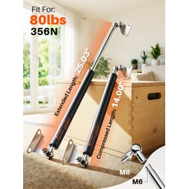 25 inch 80 lbs Gas Strut Shocks, 356 N Per Prop with L-Type Mounts for TV Cabinets Heavy Duty Lid Cover RV Bed Basement Floor Door, ONLY FIT 64-88 LBS Weights, 2 Pack Gas Spring by PAMAGOO