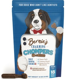 Bernie's Charming Chompers - Daily Dental Chews for Dogs 26-50 Lbs. - 18 Count - Cleans Teeth, Freshens Breath, + Boosts Oral-Gut Microbiome. Easy to Digest, Supports Healthy Digestion Naturally
