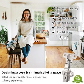 Cosycove Full Overlay Cabinet Hinge(10pcs), 105° Frameless European Cabinet Door Hinge, Clip-on Base,Soft Close,Silent Hinge, 6 Way Adjustable Hinge for Kitchen Cabinets, Bookcases,Wardrobes