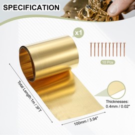YELARXI Brass Sheet Roll Metal Film Brass Foil Plate, 0.4 x 100 x 1000mm 28 Gauge(0.4mm) Thickness Fit for DIY Crafts Electrical Repair - Cylinder(1 Pack, Brassy)
