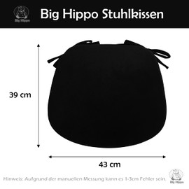 Big Hippo Super Soft Chair Cushion with Ties, Memory Foam 43 cm x 39 cm, Seat Cushion with Removable Cushion Cover, Non-Slip Seat Cover for Most Chairs - Black