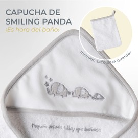 Amomí Baby Bath Towel Hooded Bath Towel with 1 Towel Elephant Design 100% Cotton 75 x 75 cm Large Soft and Comfortable Extra Absorbent for Boys and Girls (White, 75_x__x__) 75 cm)