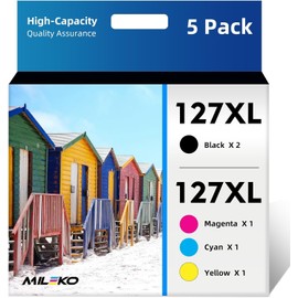 MILEKO 127XL Ink Cartridge Replacement for Epson 127 XL Ink Cartridges T127 Ink for Workforce 60 545 845 645 840 WF-3540 WF-3530 WF-3520 WF-7010 WF-7510 WF-7520 Stylus NX530 NX625 Printer - 2B1C1M1Y