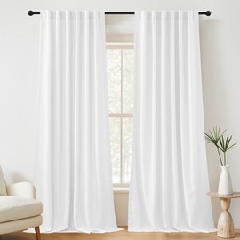 RYB HOME White Linen Curtains 96 inch Light Filtering Privacy Drapes Thick Linen Weave UV Protection Pinch Pleated Panels for Bedroom Playroom Home Office, W52 x L 96 inch, 2 Panels Set