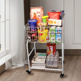 Collapsible Rolling laundry cart with wheels,metal basket for garment storage,laundry was easy moved laundry cart with 4 universal wheels,2 wheels with brake ，SIZE:31.1"x15.35"x20.47'' (WHITE)