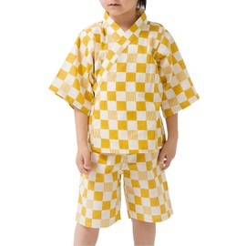 chil2 Children's Jinbei Set, Kids Baby Clothes, Top and Bottom Set, Yukata, Boy, Japanese Pattern, Checkered Pattern, Monotone, Rice Ball Dinosaur, 90, 100, 110, 120, 130, 140, 150cm, a