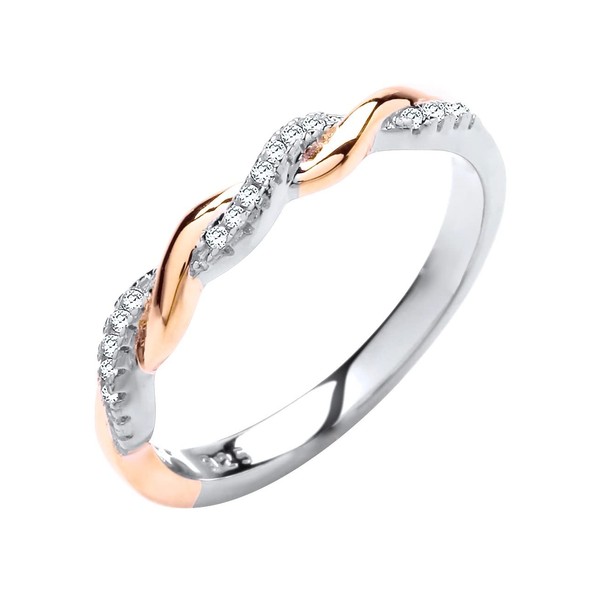 Sterling Silver & Rose Gold 0.10ct Diamond Eternity Ring -