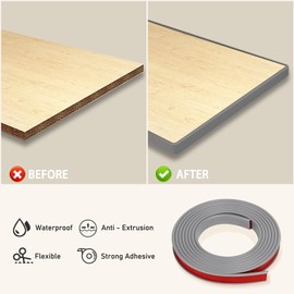16.4ft U-Shape Edge Banding, HeiPen Self Adhesive Rubber Edge Trim, TPE Flexible Furniture Edge Protector for Wood Veneer Cabinet Repair Furniture Restoration (16mm, Gray, 1)