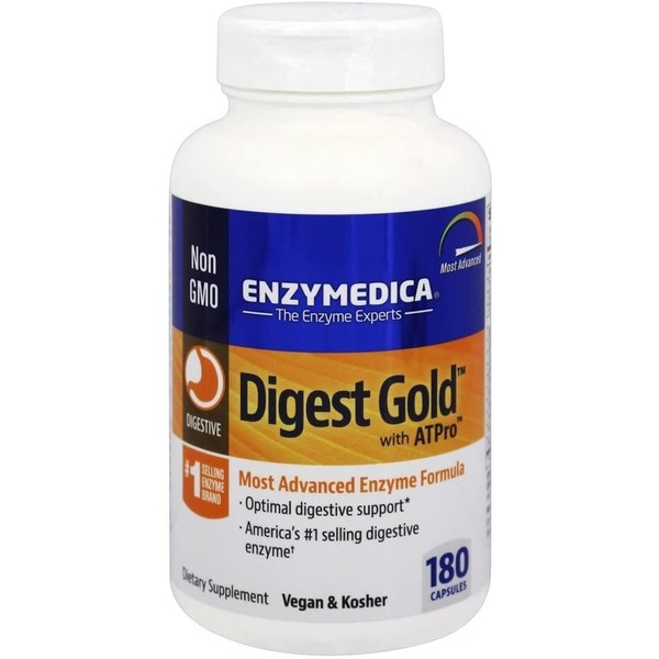 Enzymedica, Digest Gold with ATPro, Daily Digestive Support Supplement with Enzymes and ATP, 180 Capsules