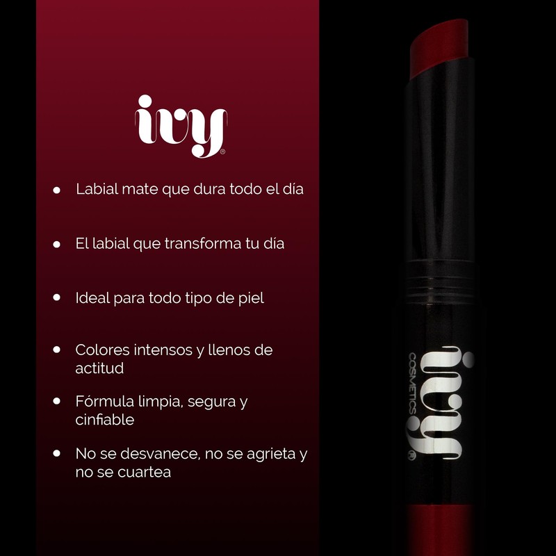 Labial Mate IVY de Larga Duracion - 15 Tonos disponibles