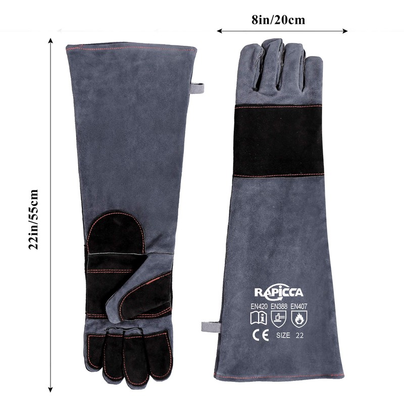 RAPICCA Animal Handling Gloves Bite Proof Reinforced Leather Padding Dog,Cat
