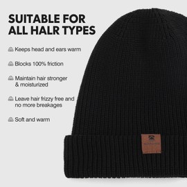 BARFULKER Beanie Hat Women Men Winter Warm Knitted Hat Winter Hats Thermal Running Hats Stretchy Soft Wool Hat with Cuffs and Thick Warm Lining Gift Unisex, black