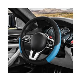 Funda para volante de coche, cubierta de volante de 38 cm de fibra de carbono de cuero antideslizante, cubierta protectora de volante elástica transpi