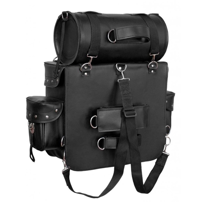 True Element Genuine Leather Motorcycle Sissy Bar Bag with Quick