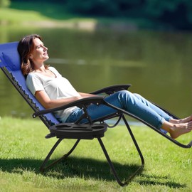 Athena Collection Zero Gravity Chair, Outdoor Lounge Chair with Adjustable Pillow and Cup Holder, Reclining Camping Chair for Outside Beach Lawn Garden Patio Poolside Set of 2 - Blue