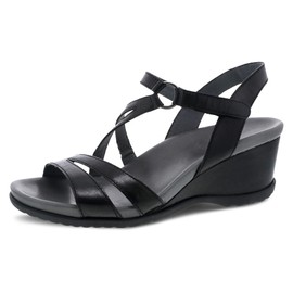 Dansko Addyson Wedge Sandal for Women – Cushioned, Contoured Footbed for All-Day Comfort and Support – Adjustable Hook & Loop Strap with Buckle Detail – Lightweight Rubber Outsole Black 10.5-11 M US
