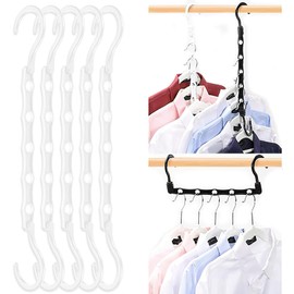 5 Pack Space Saving Hangers, Closet Organizers and Storage, Magic Sturdy Space Saver Storage Smart Plastic Clothes Black Hanger, Multiple Hangers in One, Apartment College Dorm Room Essentials (White)