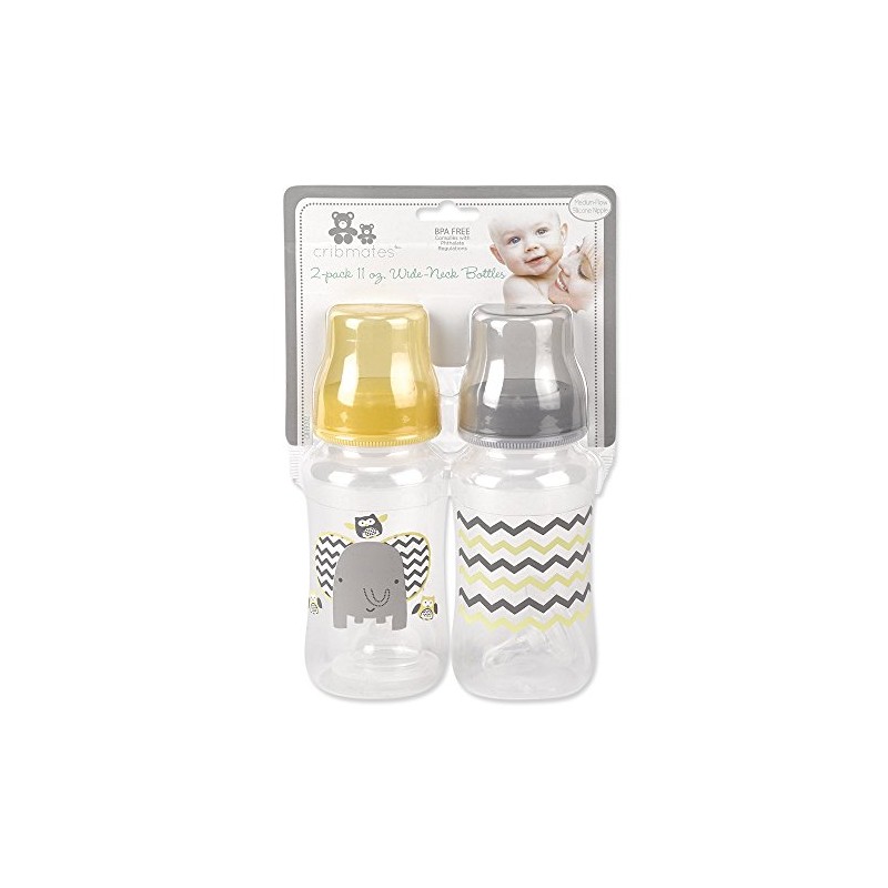 Cribmates 2 Piece Wide Bottle Elephant Zigzag, Grey/Yellow