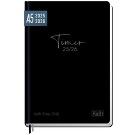 Häfft -Timer 2025/2026 A5 "Black Edition" (Aug 25 - Sep 26) Hardcover School Planner, School Planner, Student Planner, Semester Planner - Sustainable and Climate Friendly