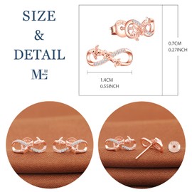 MicLee Earrings studs for women, 925 sterling silver earrings, Cute little bee and infinity symbol stud earrings, Inlaid zircon, girl's earrings, rose gold