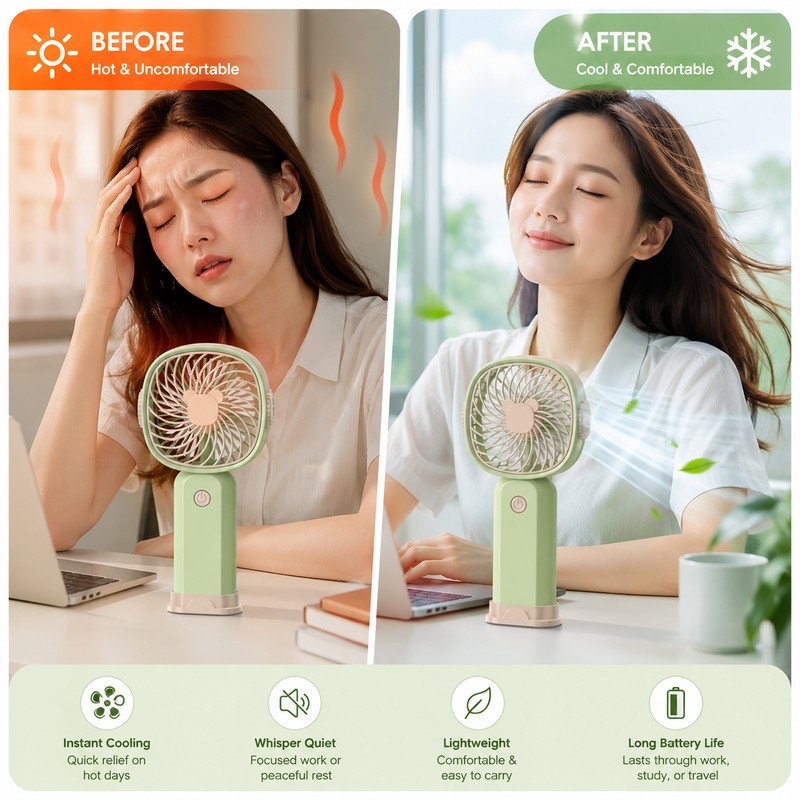 Portable Handheld Fan for Personal Cooling – USB Rechargeable Folding