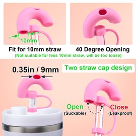 Pndeyo 2pcs Anti Wrinkle Straw Cover, Sideways Suck Food Grade Silicone Straw Topper Cap, Reusable Wrinkle Free Dustproof Straw Tips for 10mm Stainless Steel Metal Glass Straw- Pink